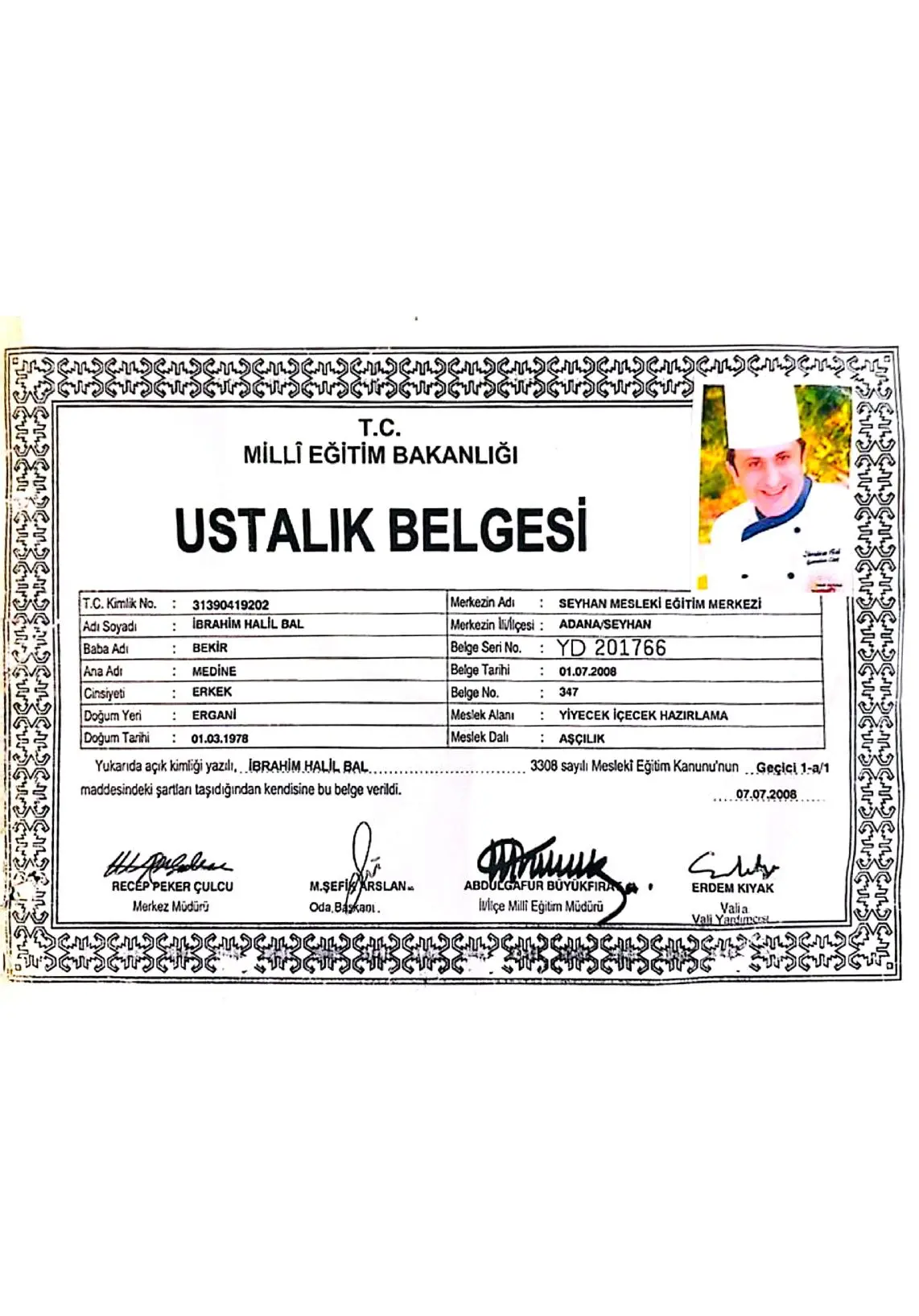 Milli Eğitim Bakanlığı Ustalık Belgesi
